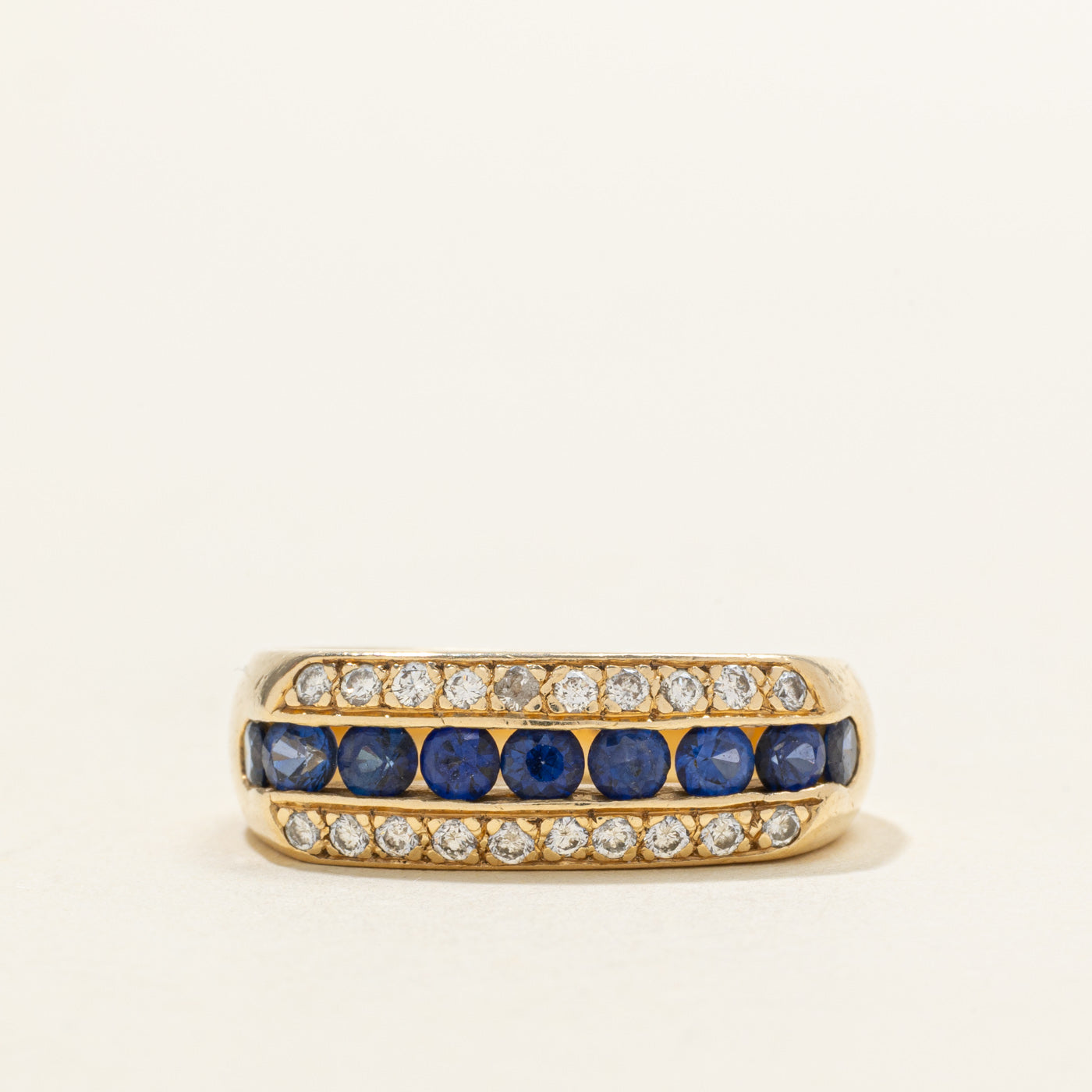 Bague multi-rangs saphirs et diamants | 0,50 ct, 0,14 ct | Taille 8,25