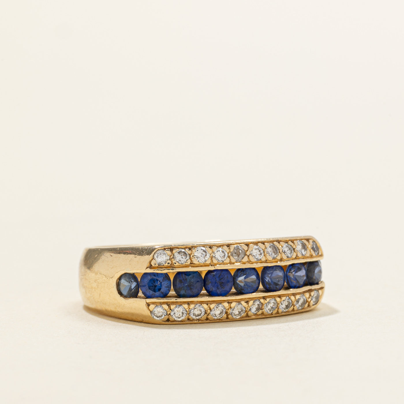 Bague multi-rangs saphirs et diamants | 0,50 ct, 0,14 ct | Taille 8,25