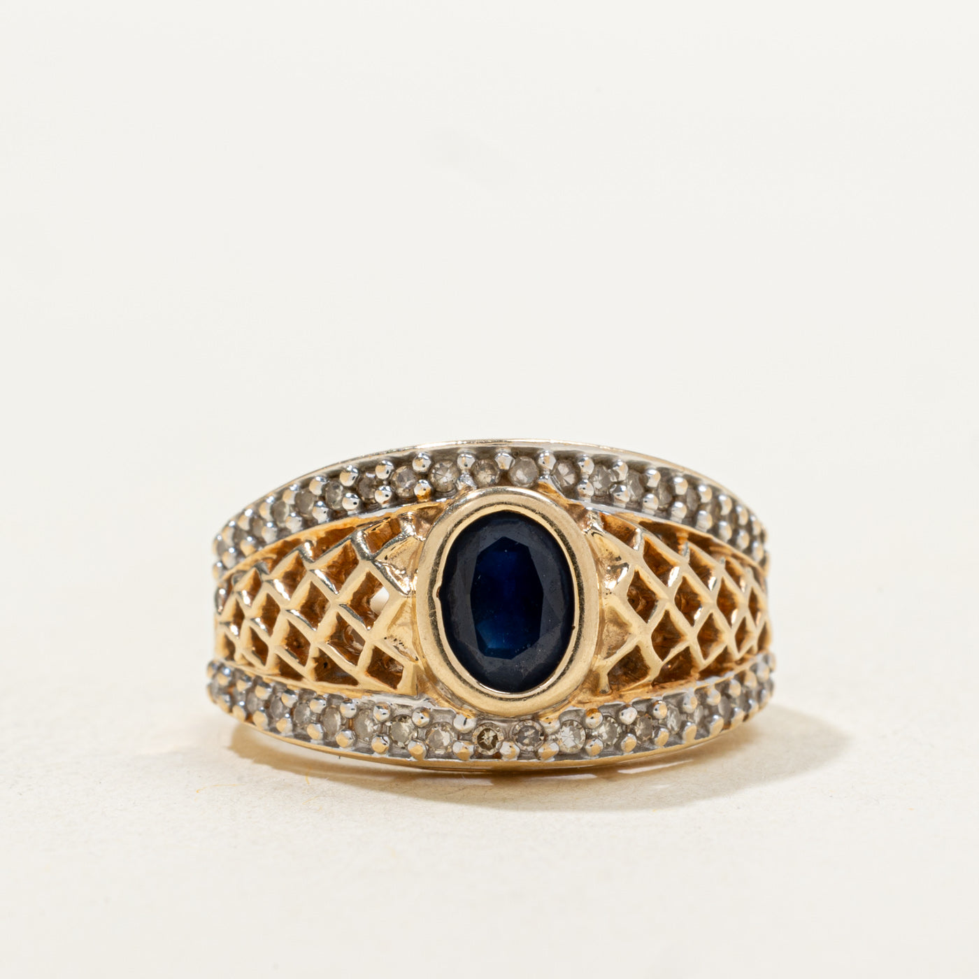 Bezel Set Sapphire & Diamond Openwork Band | 0.70ct, 0.2ctw | SZ 6.0 |