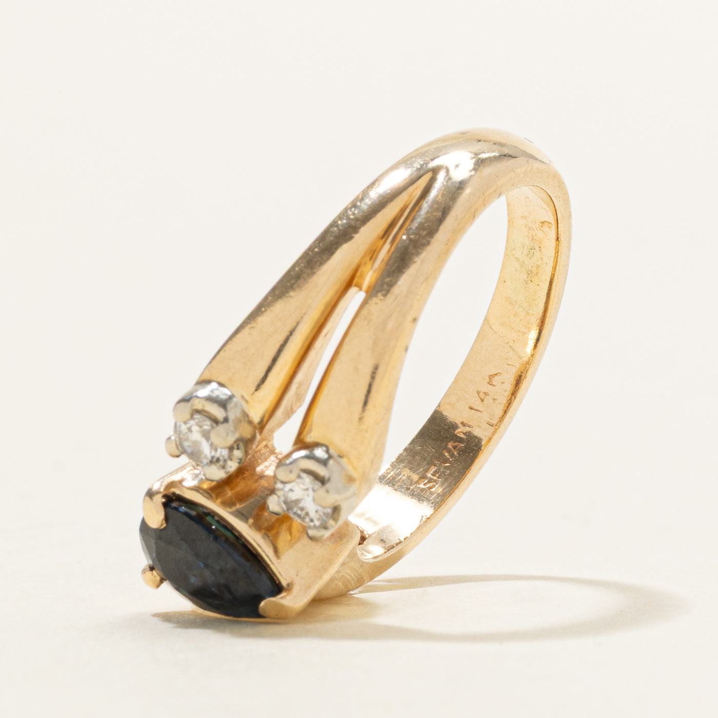 Pear Cut Sapphire & Diamond Accented Ring | 0.66ct, 0.16ctw | SZ 5.5