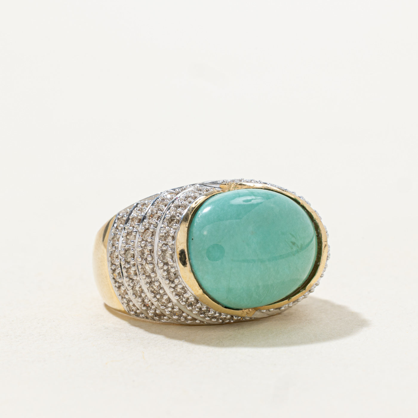 'Le Vian' Bezel Set Turquoise & Diamond Dome Cocktail Ring | 9.0ct, 0.35ctw | SZ 7.0 |