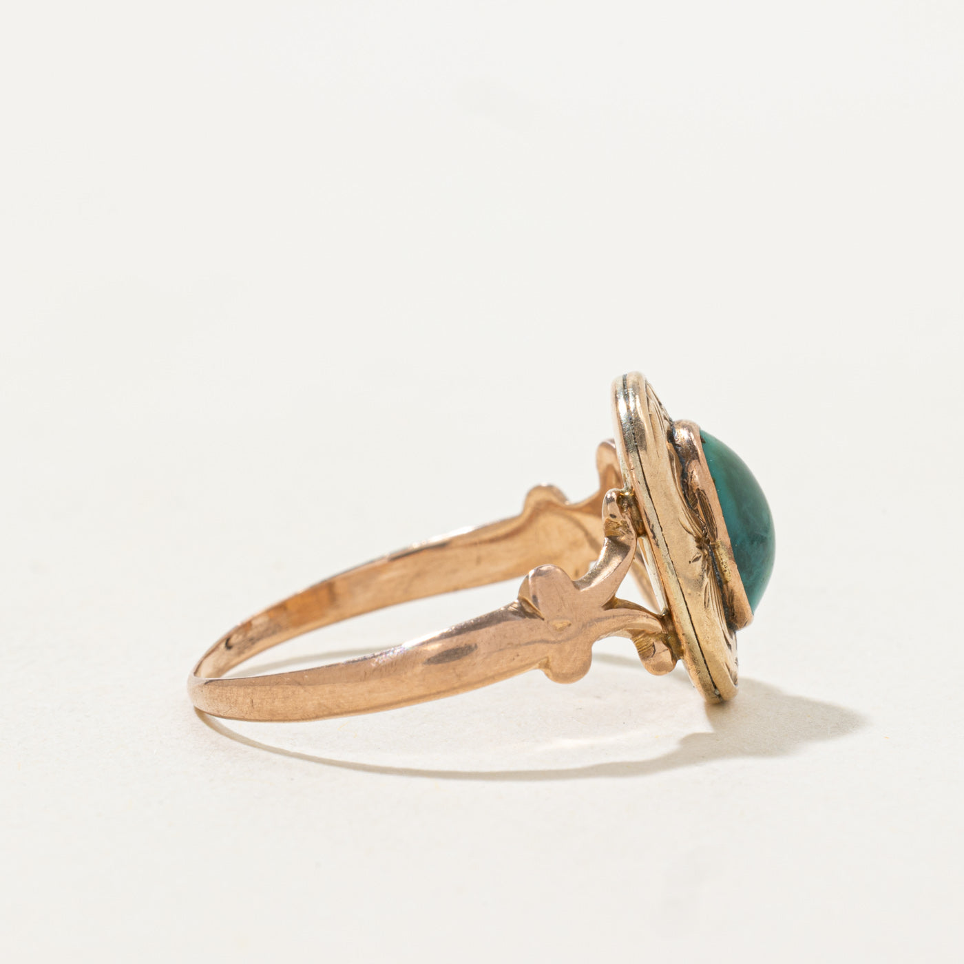 1920 Birmingham Bezel Set Turquoise Engraved Ring | 1.0ct | SZ 8.0 |