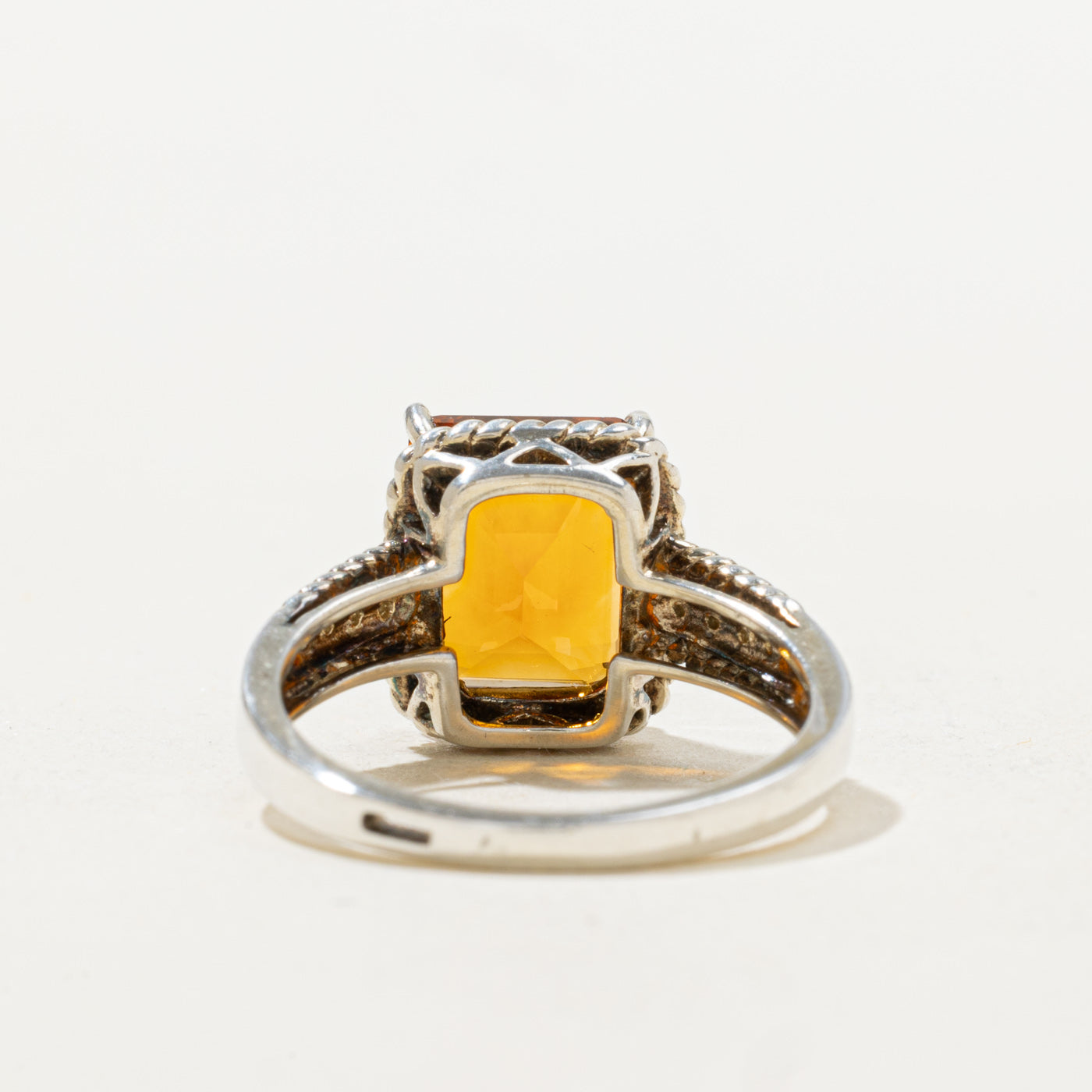 Emerald Cut Citrine & Diamond Rope Ring | 3.10ct | SZ 7.0 |