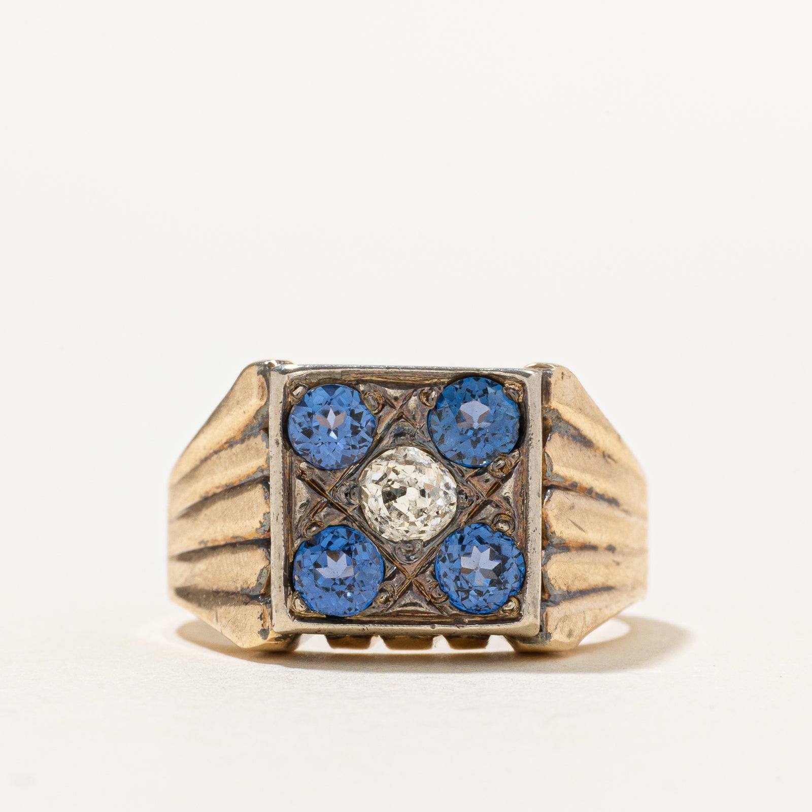 Five Stone Sapphire & Diamond Signet Ring | 1.00ctw | 0.28ct | SZ 7.5