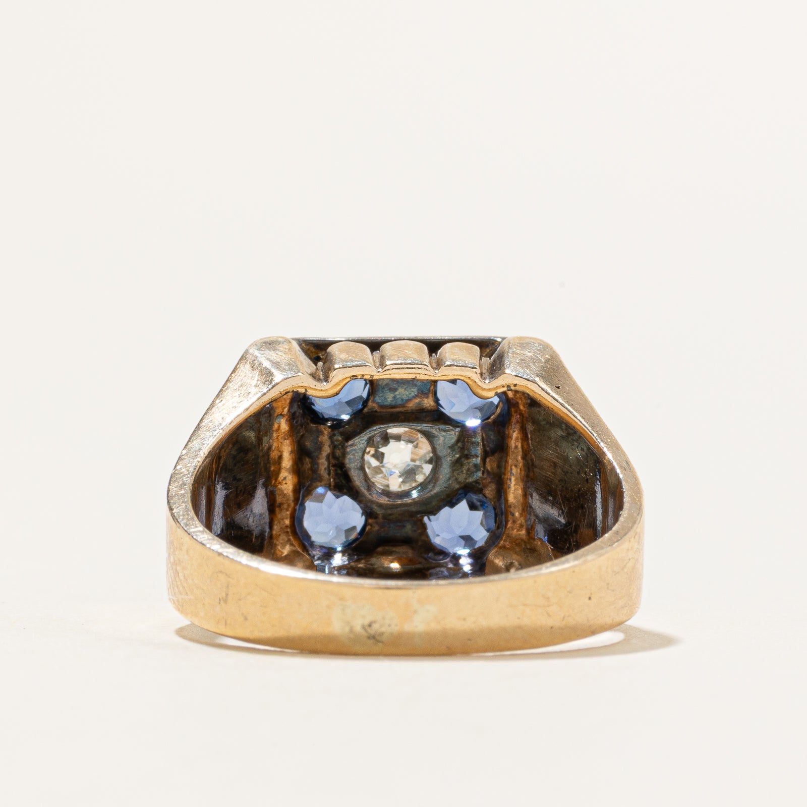 Five Stone Sapphire & Diamond Signet Ring | 1.00ctw | 0.28ct | SZ 7.5