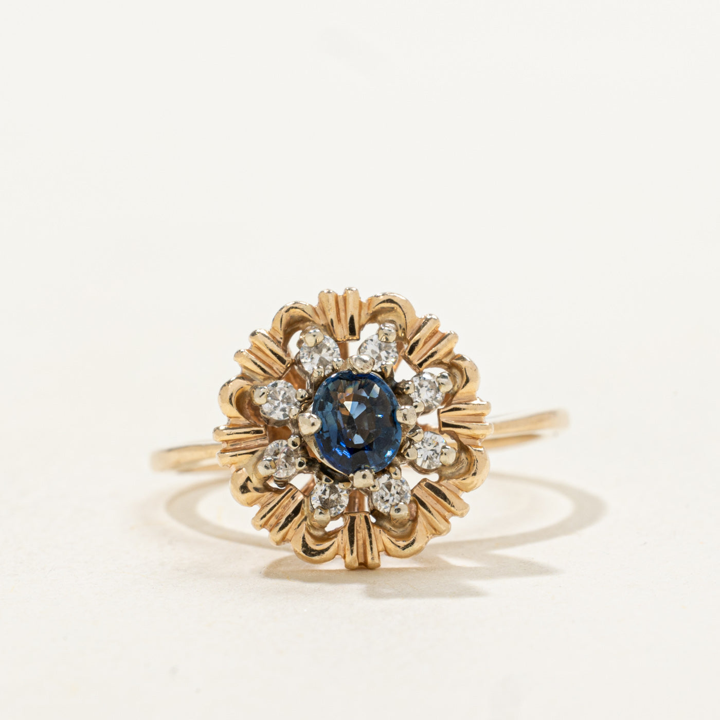 Sapphire & Diamond Petal Halo Flower Ring | 0.23ct, 0.08ctw | SZ 5.0 |