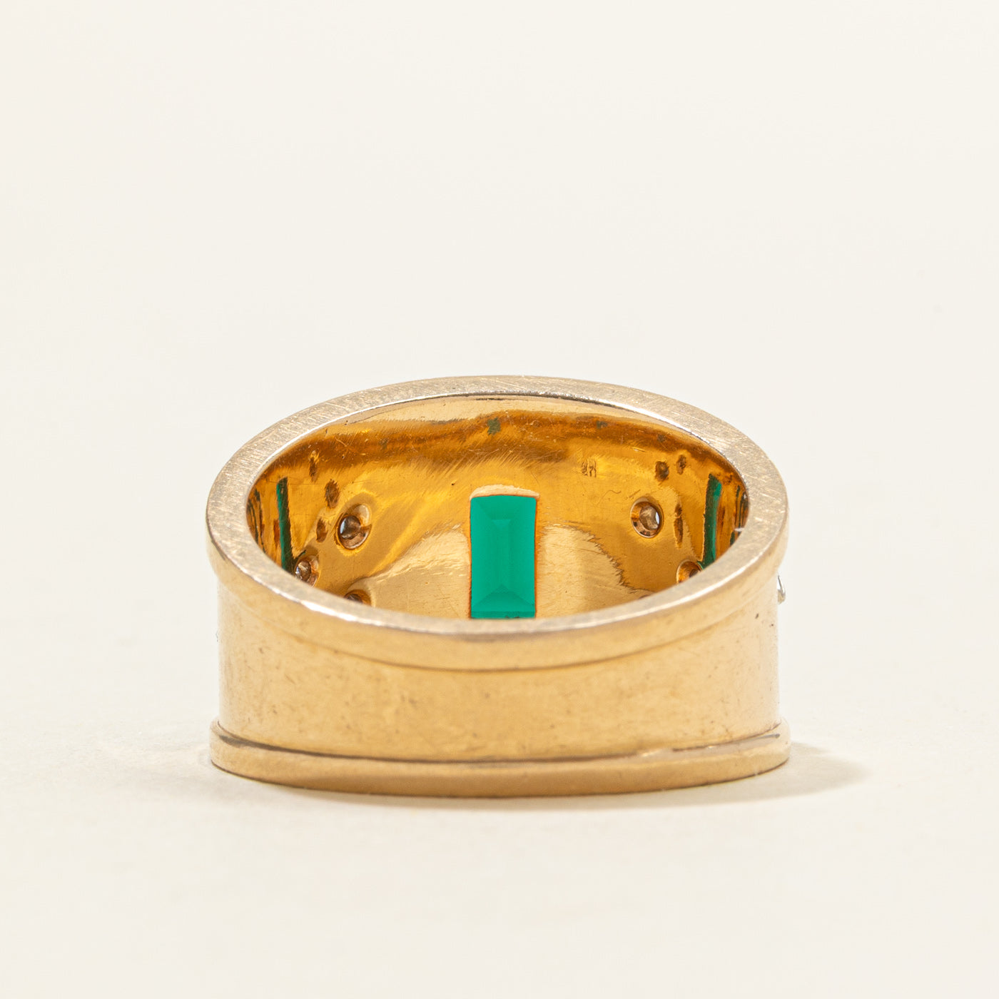 Synthetic Emerald & Diamond Geometric Cigar Band | 0.70ct, 0.22ctw | SZ 7.0