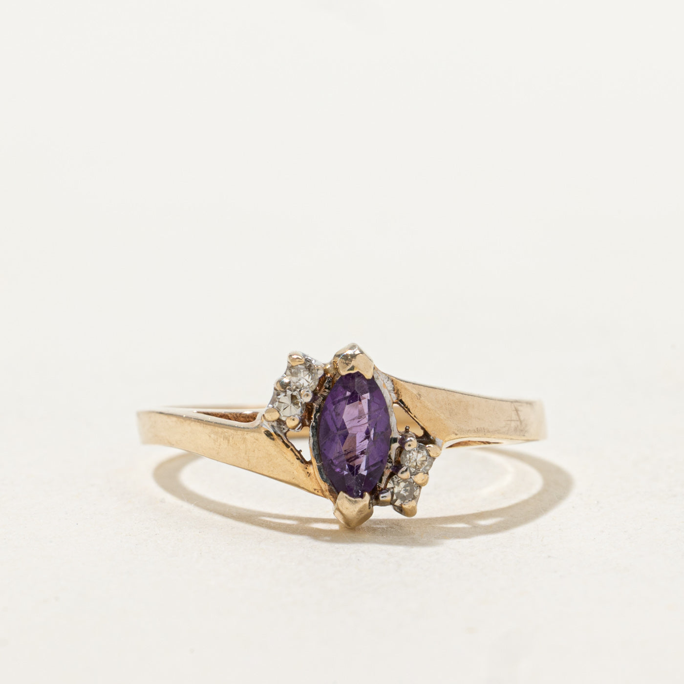 Marquise Cut Amethyst & Diamond Bypass Ring | 0.21ct, 0.04ctw | SZ 7.0 |
