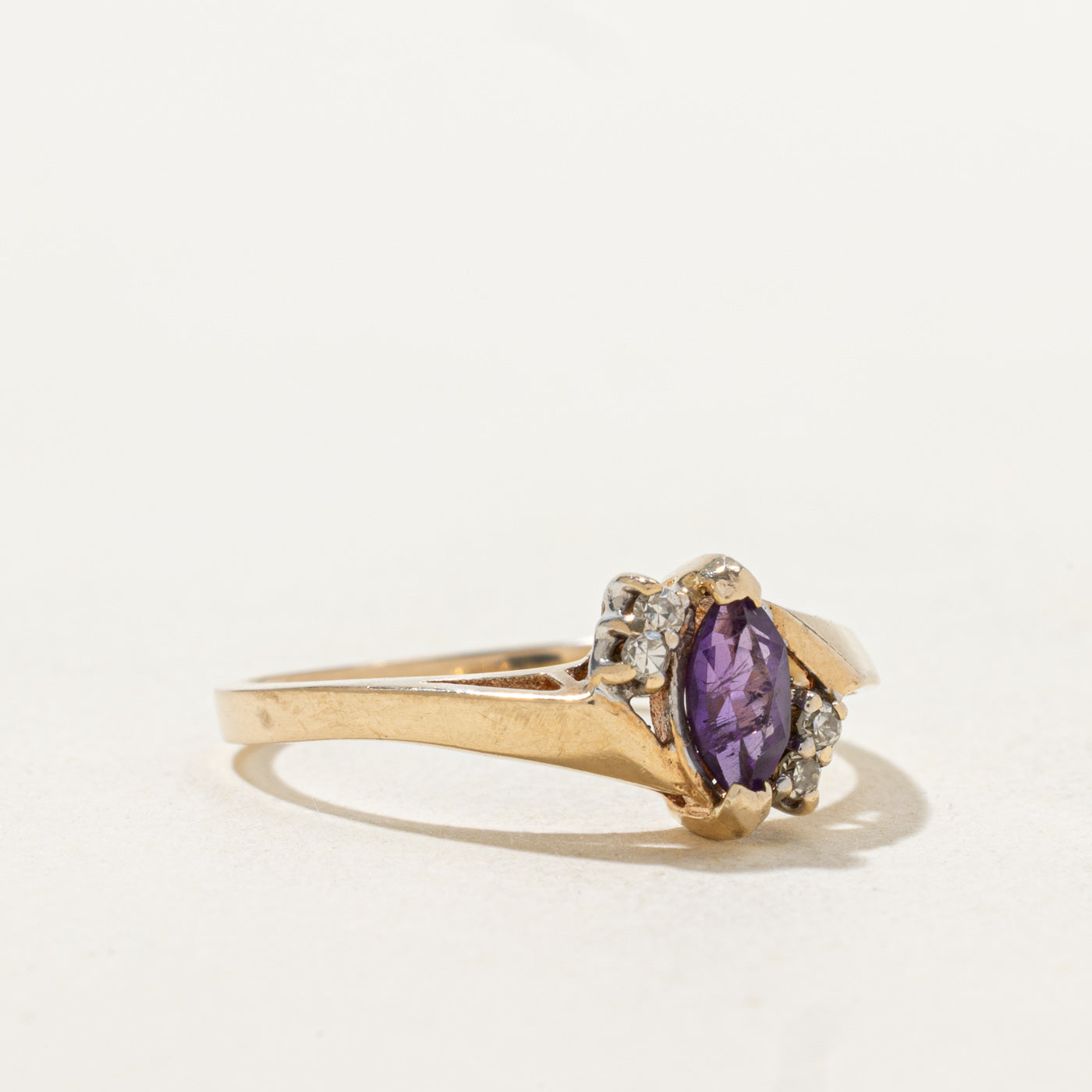 Marquise Cut Amethyst & Diamond Bypass Ring | 0.21ct, 0.04ctw | SZ 7.0 |