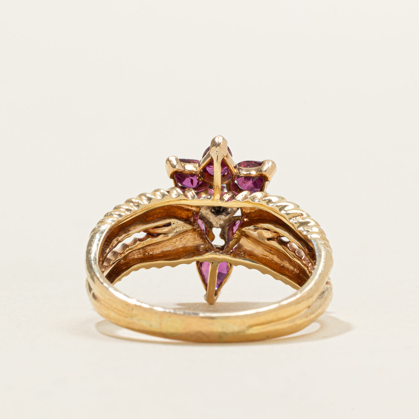 Diamond & Ruby Flower Cluster Ring | 0.12ct, 0.66ctw | SZ 7.75