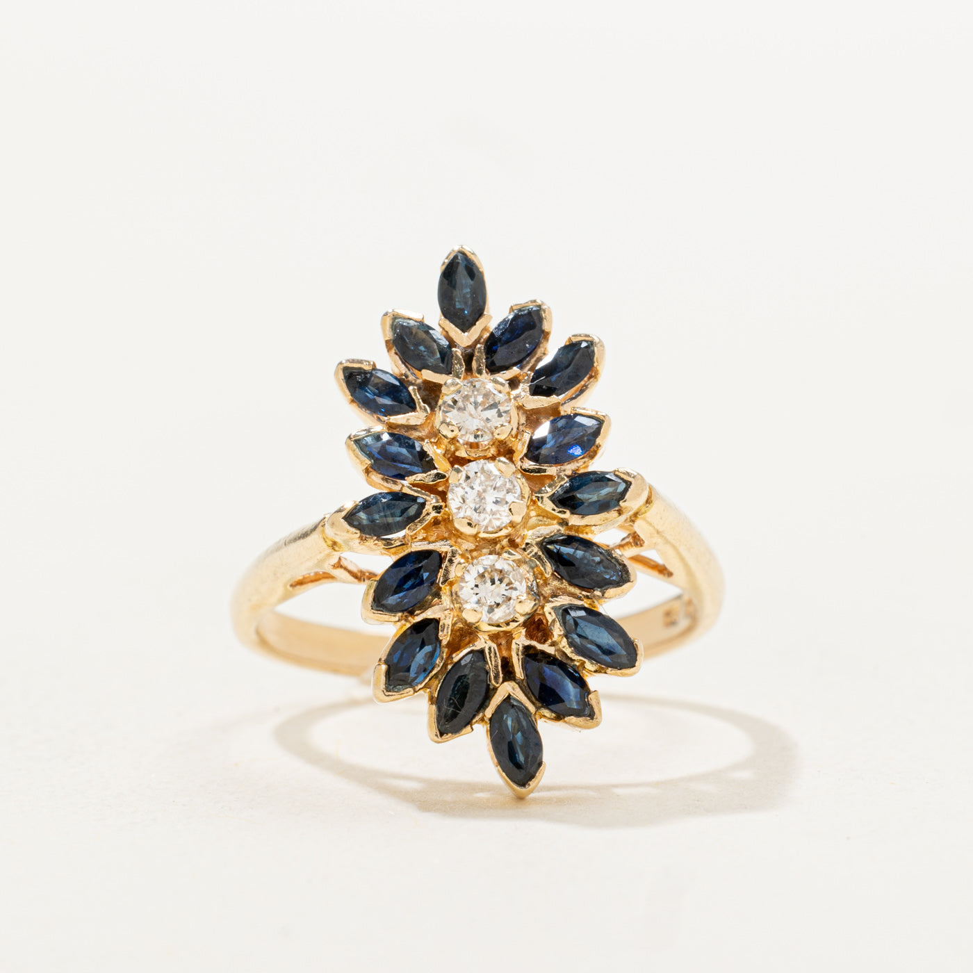 Sapphire & Diamond Floral Cluster Cocktail Ring | 0.19ctw | SZ 5.75 |