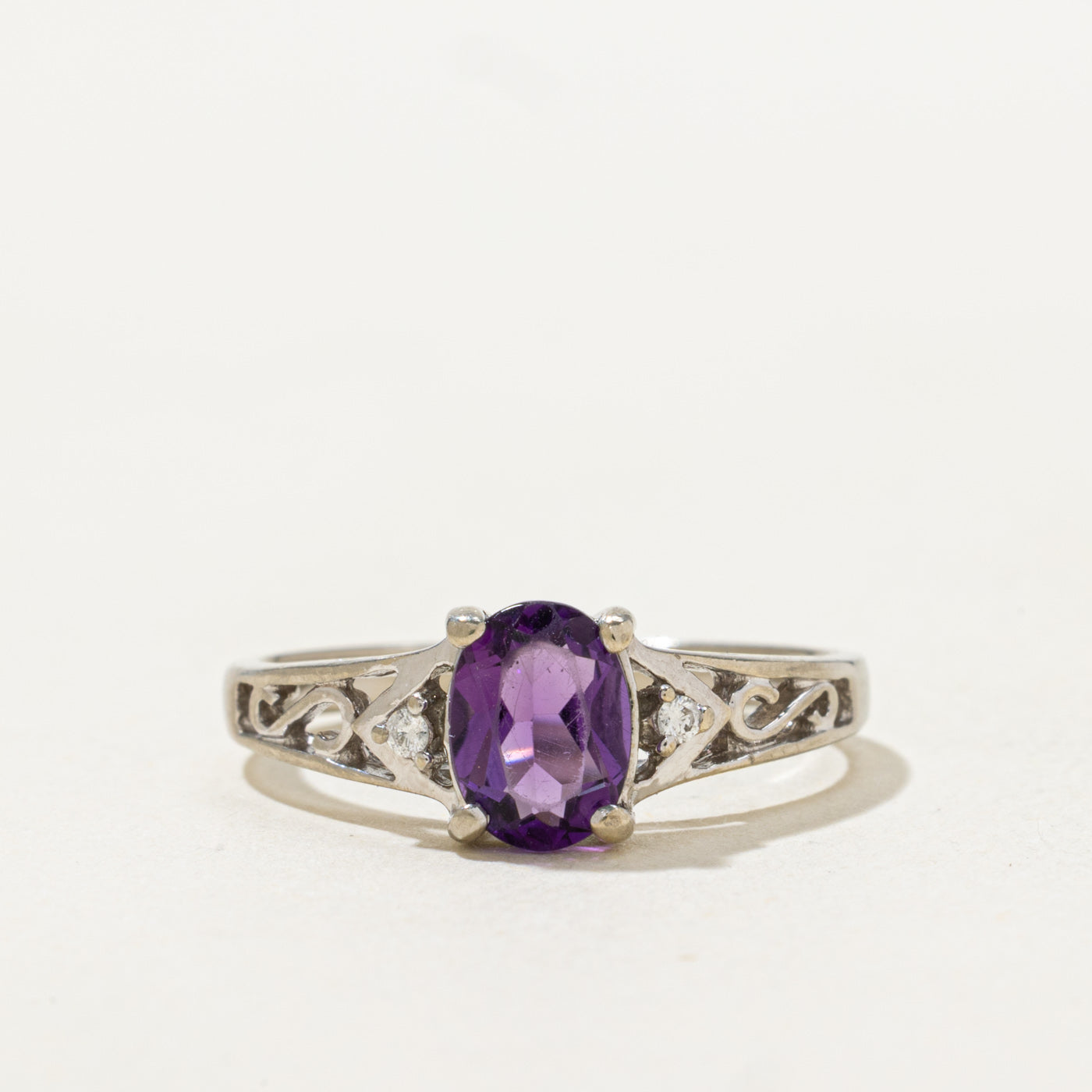 Amethyst & Diamond Scrollwork Ring | 0.6ct, 0.02ctw | SZ 5.5 |