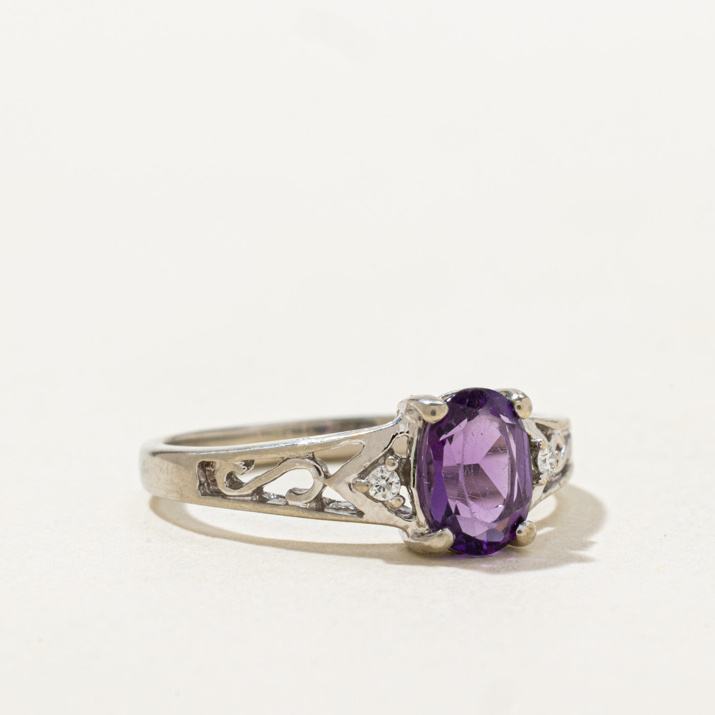Amethyst & Diamond Scrollwork Ring | 0.6ct, 0.02ctw | SZ 5.5 |