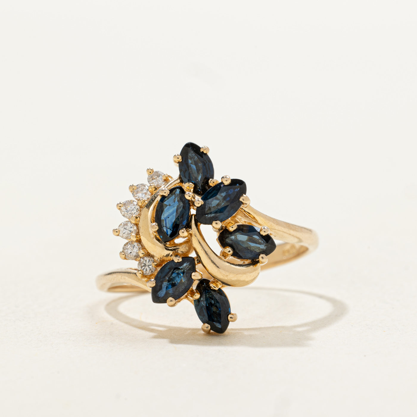 Sapphire & Diamond Cluster Floral Ring | 0.84ctw, 0.06ctw | SZ 6.25 |