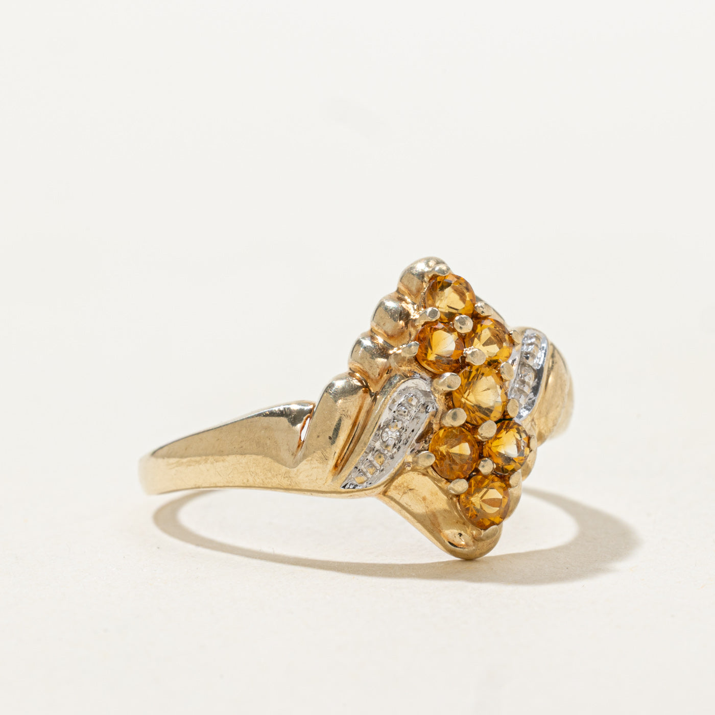 Pave Set Citrine & Diamond Cluster Ring | 0.01ctw | SZ 9.25 |