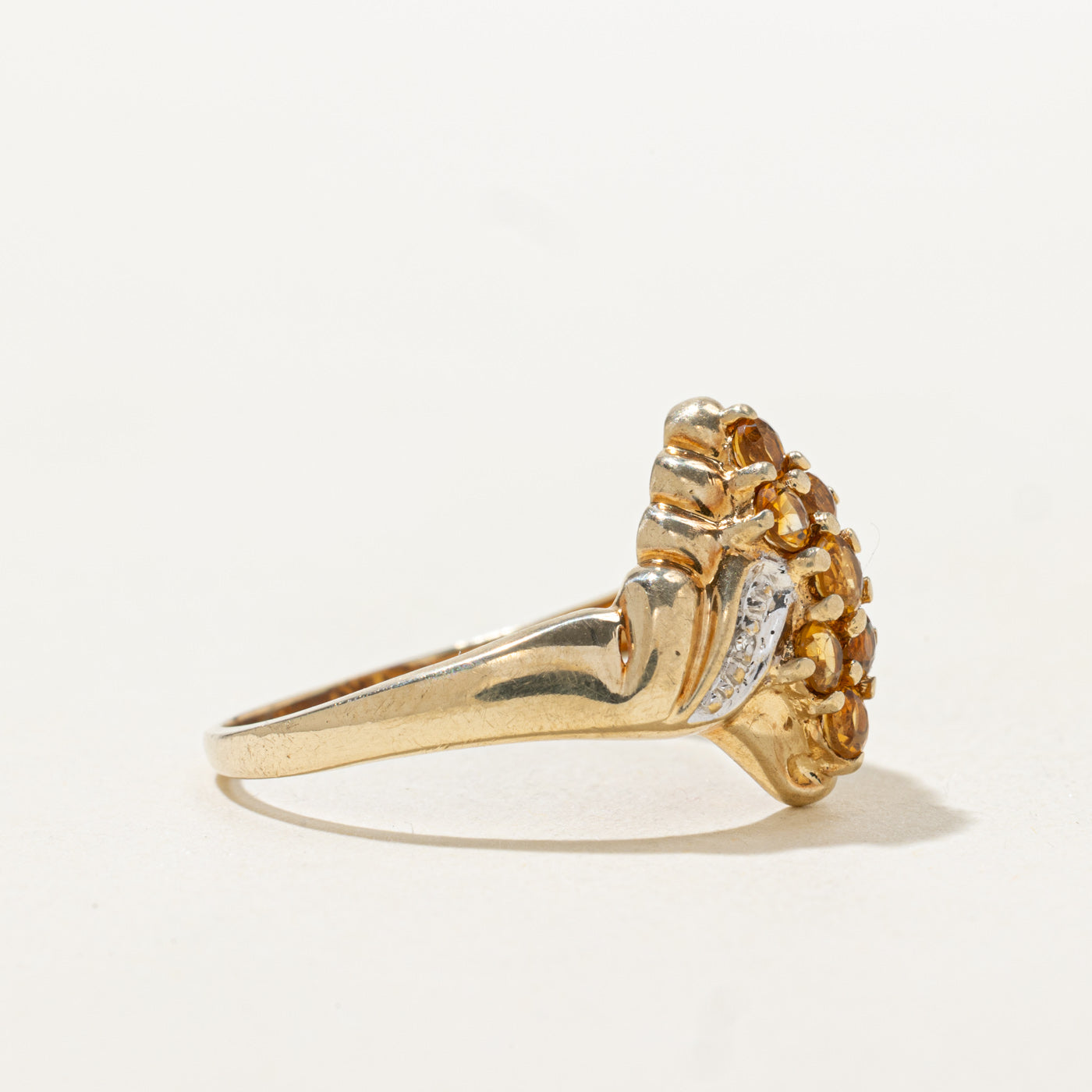 Pave Set Citrine & Diamond Cluster Ring | 0.01ctw | SZ 9.25 |