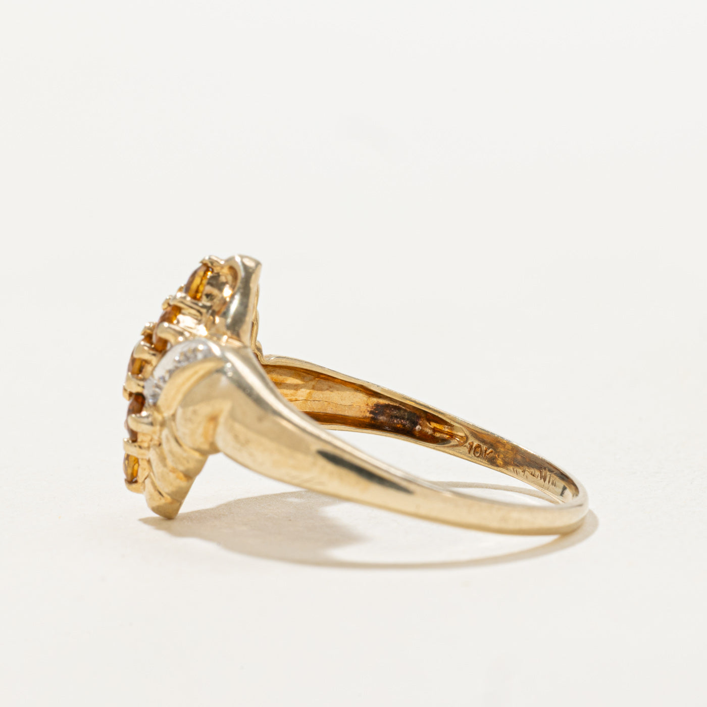 Pave Set Citrine & Diamond Cluster Ring | 0.01ctw | SZ 9.25 |