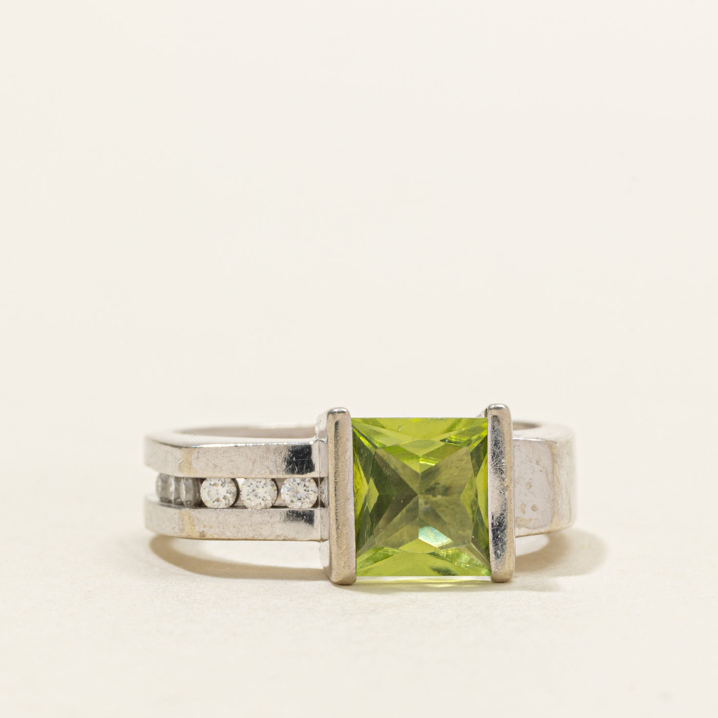 Offset Peridot & Diamond Accented Ring | 1.24ct, 0.05ctw | SZ 5.75
