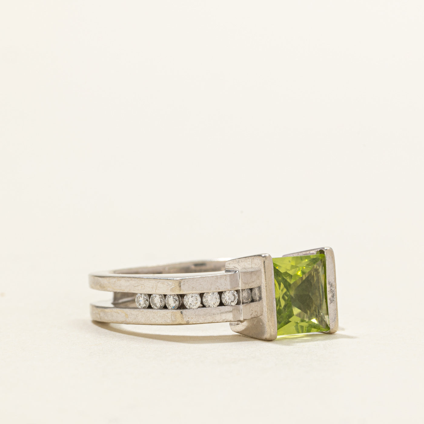 Offset Peridot & Diamond Accented Ring | 1.24ct, 0.05ctw | SZ 5.75