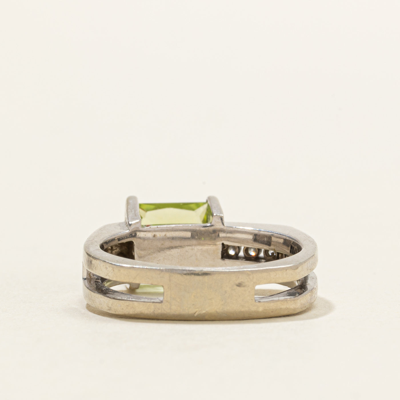 Offset Peridot & Diamond Accented Ring | 1.24ct, 0.05ctw | SZ 5.75