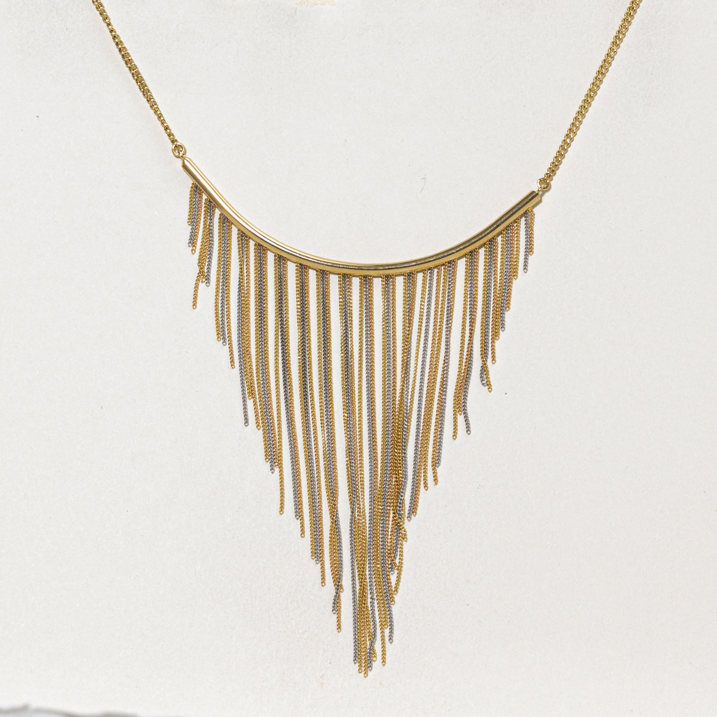 18k Two Tone Fringe Chain Necklace | 15.5"