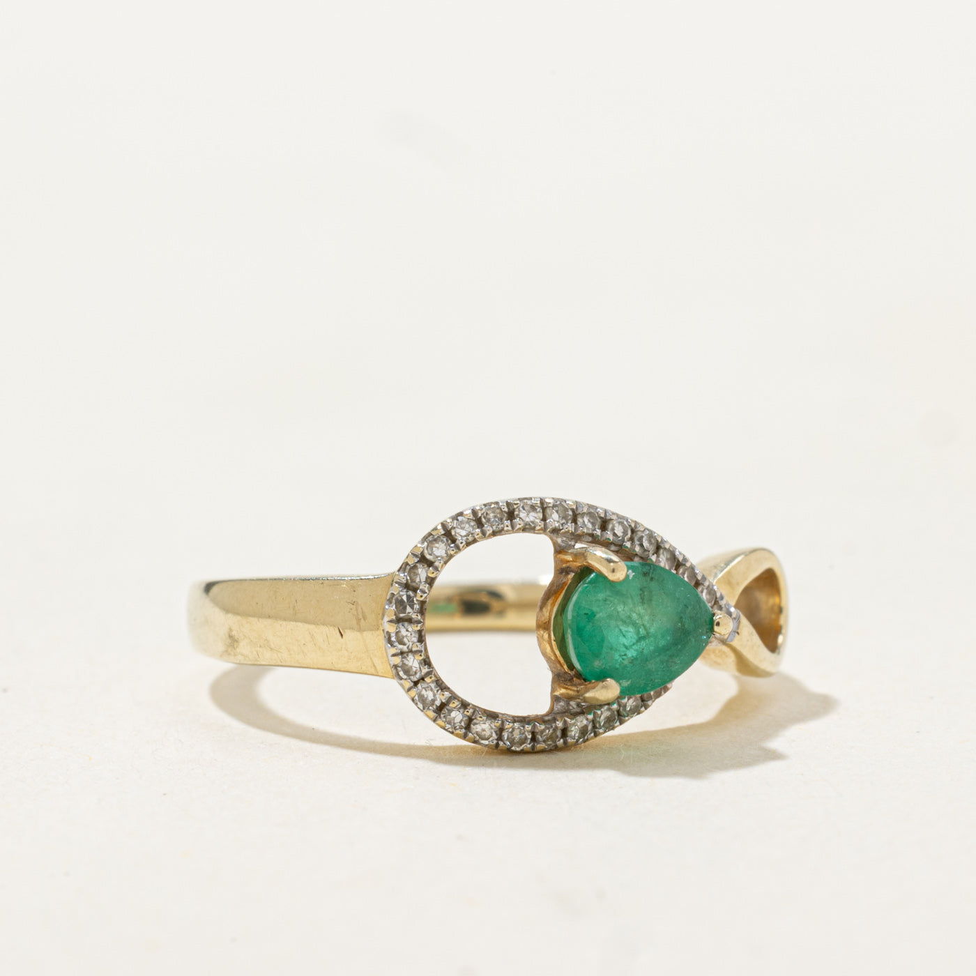 Pear Cut Emerald & Diamond Infinity Buckle Ring | 0.30ct, 0.028ctw | SZ 5.0 |