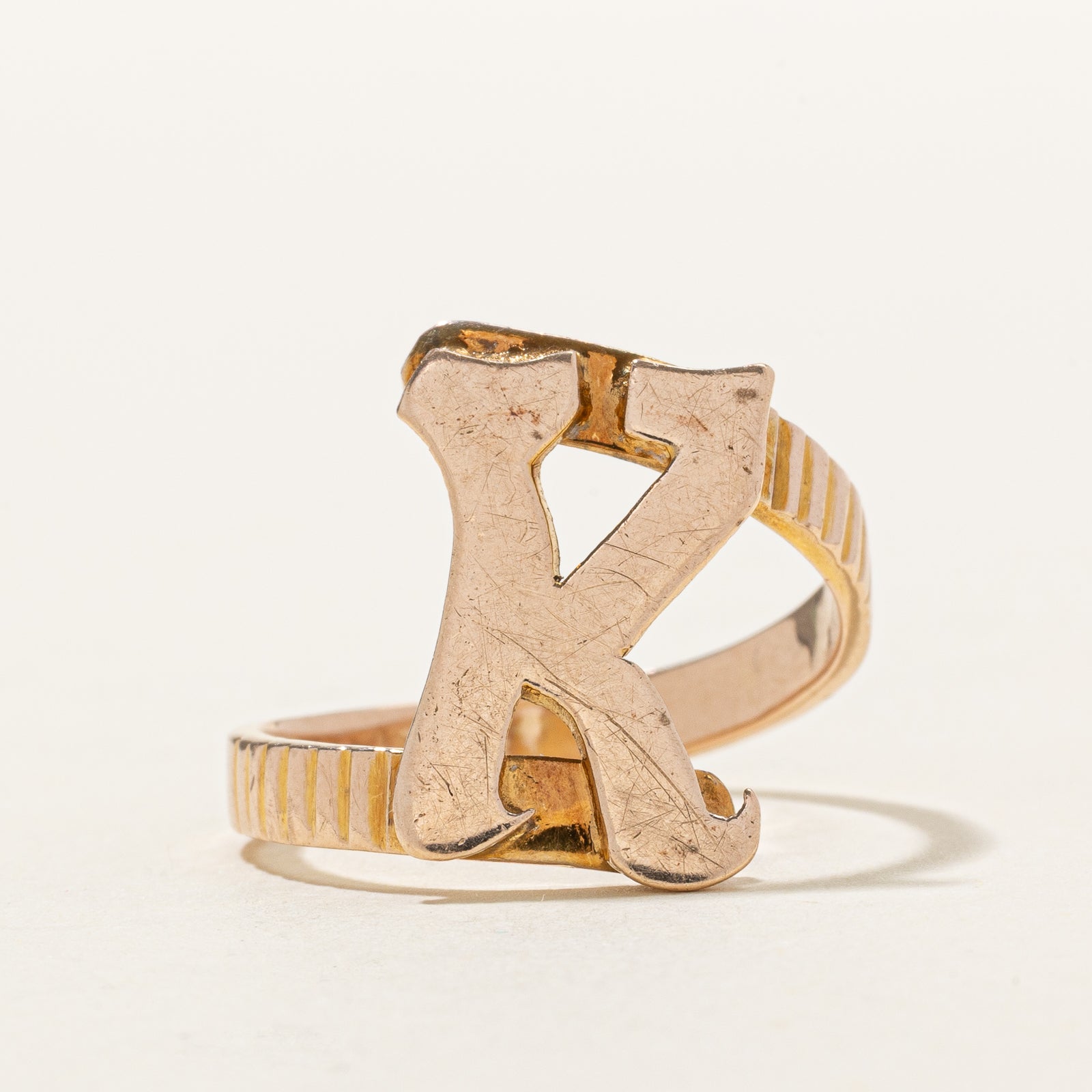 14k Yellow Gold "K" Initial Fluted Bypass Ring | SZ 8.25