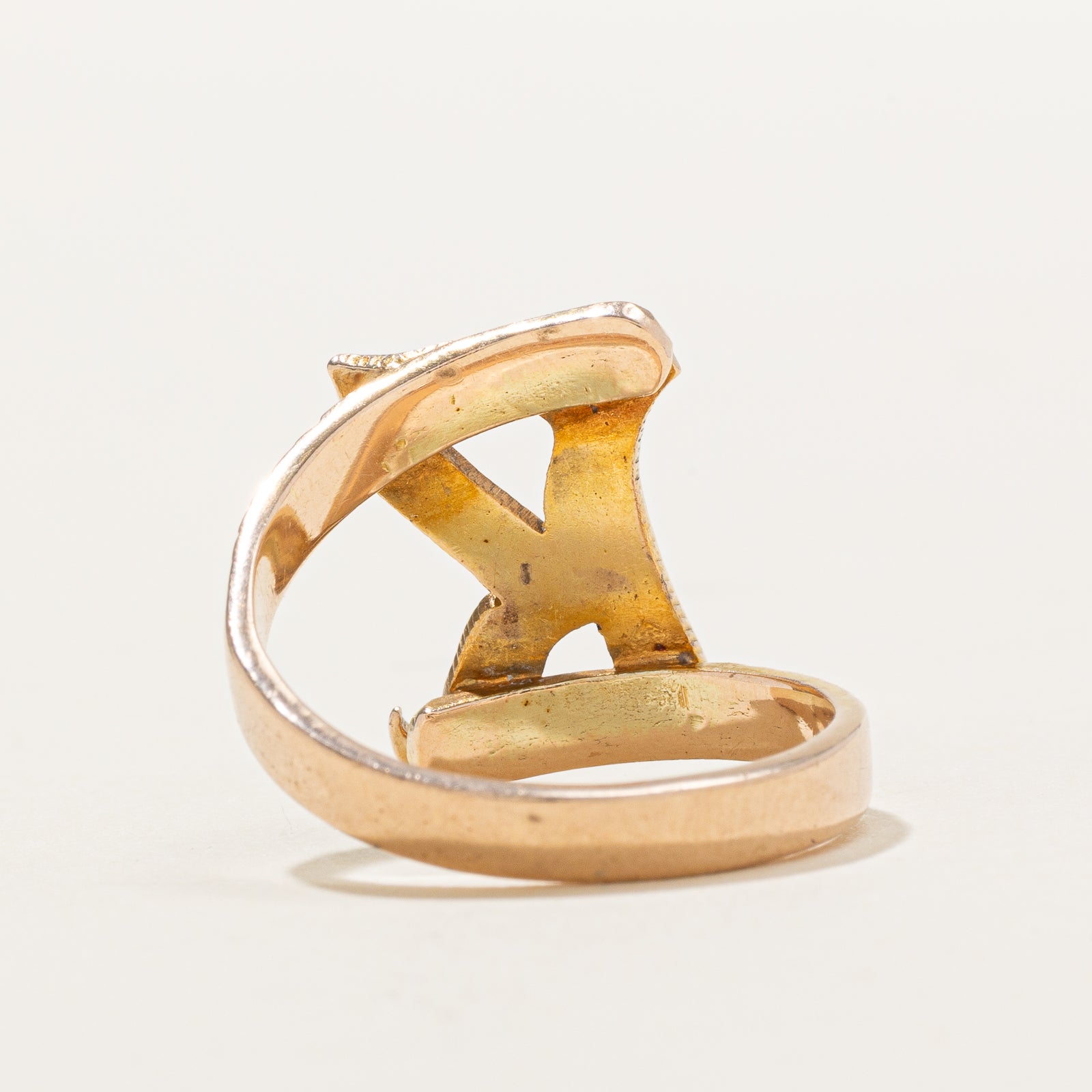 14k Yellow Gold "K" Initial Fluted Bypass Ring | SZ 8.25