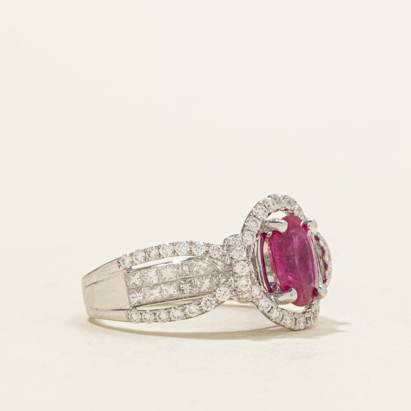 Synthetic Ruby & Natural Diamond Open Halo Ring | 1.50ct, 0.58ctw | SZ 6.0