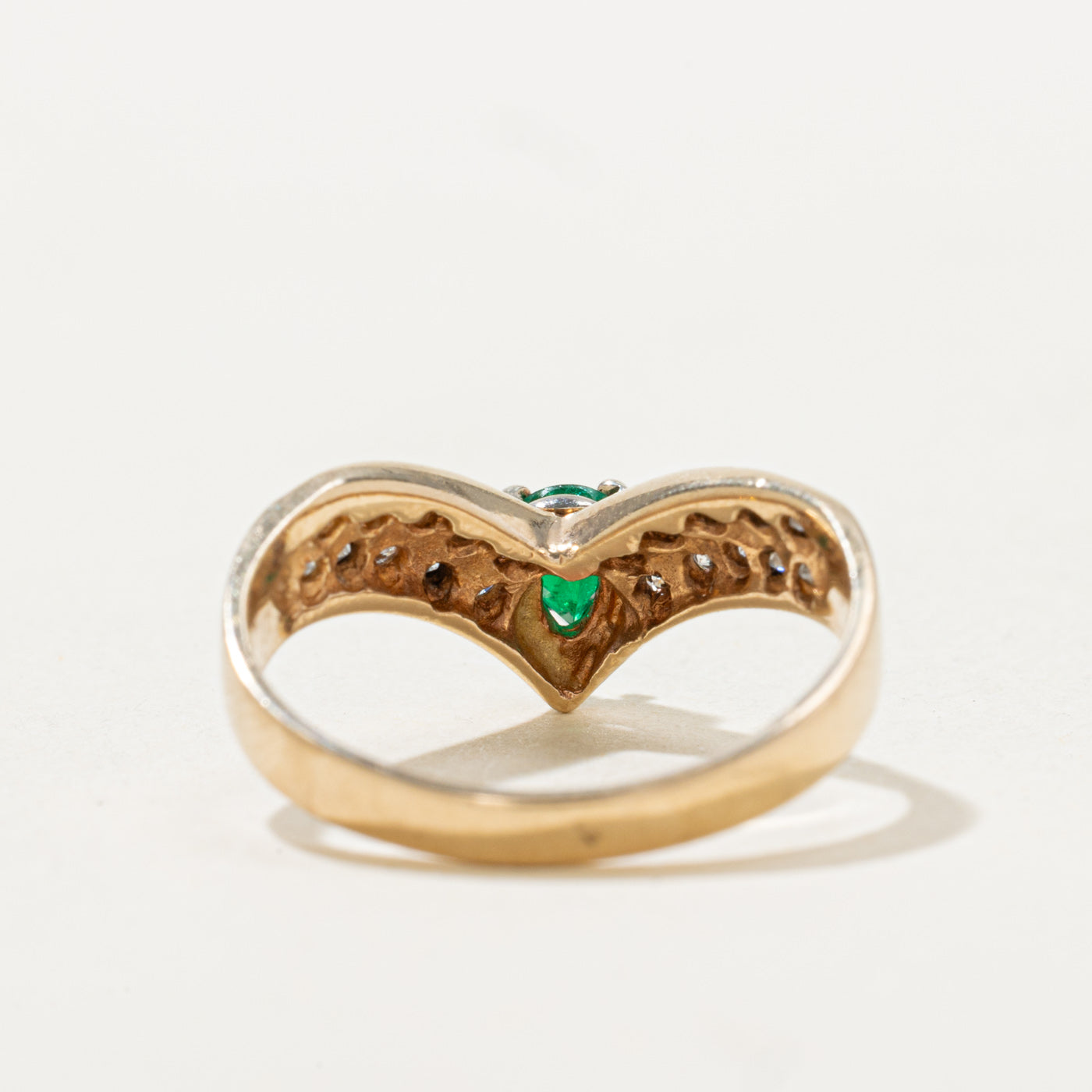 Pear Cut Emerald & Diamond Chevron Ring | 0.22ct, 0.3ctw | SZ 6.0 |