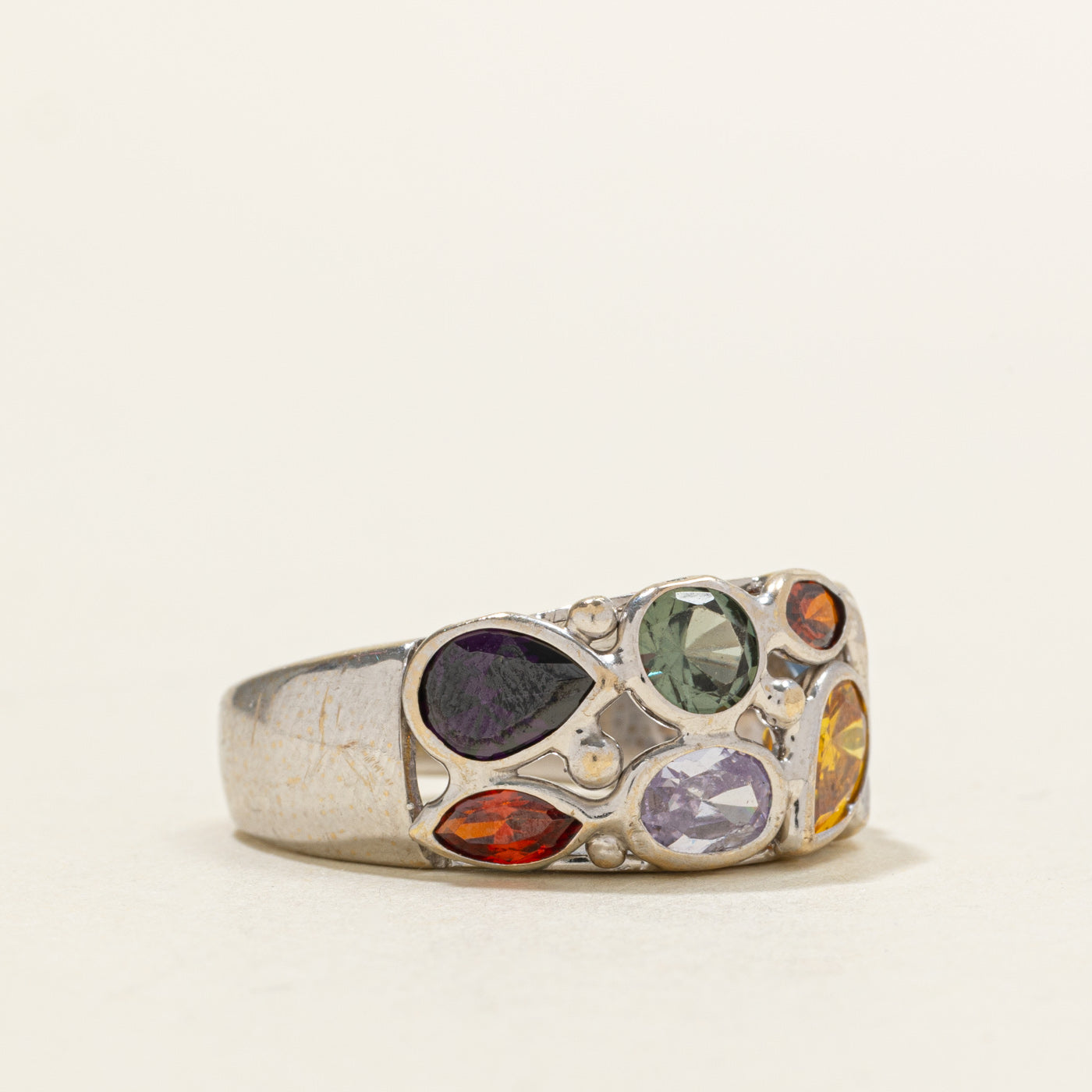 Italian 18k Bezel Set Multi Gemstone Abstract Band | 2.25ctw | SZ 6.5