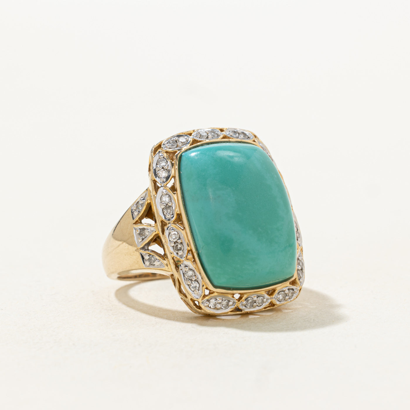 Turquoise & Diamond Ornate Halo Cocktail Ring | 11.0ct, 0.16ctw | SZ 8.25 |
