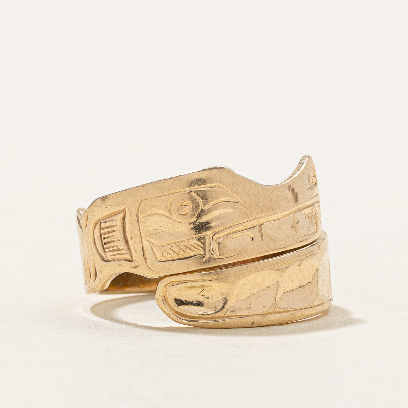 15k Yellow Gold Indigenous Engraved Ring | SZ 3.75