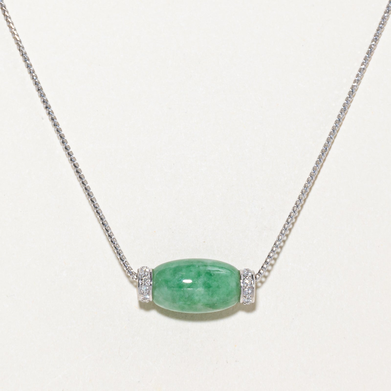 18K Diamond & Jadeite Necklace | 0.20ctw | 10.00ct | 17"