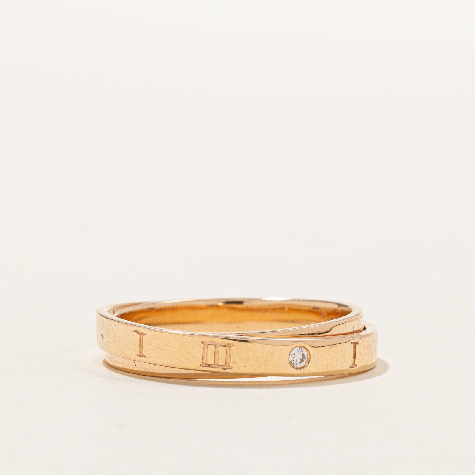 18k Diamond Roman Numeral Engraved Ring | 0.02ct | SZ 9.5