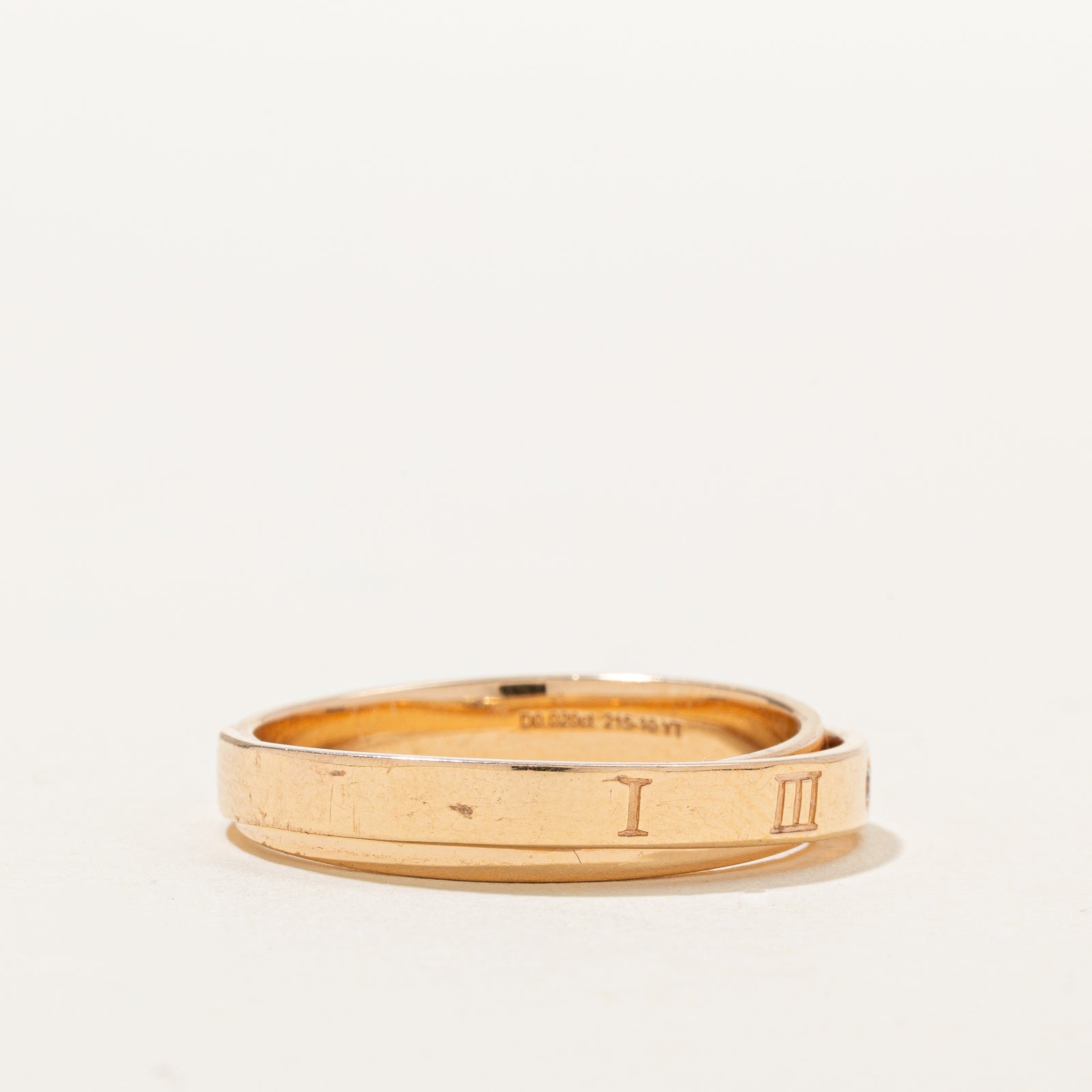 18k Diamond Roman Numeral Engraved Ring | 0.02ct | SZ 9.5