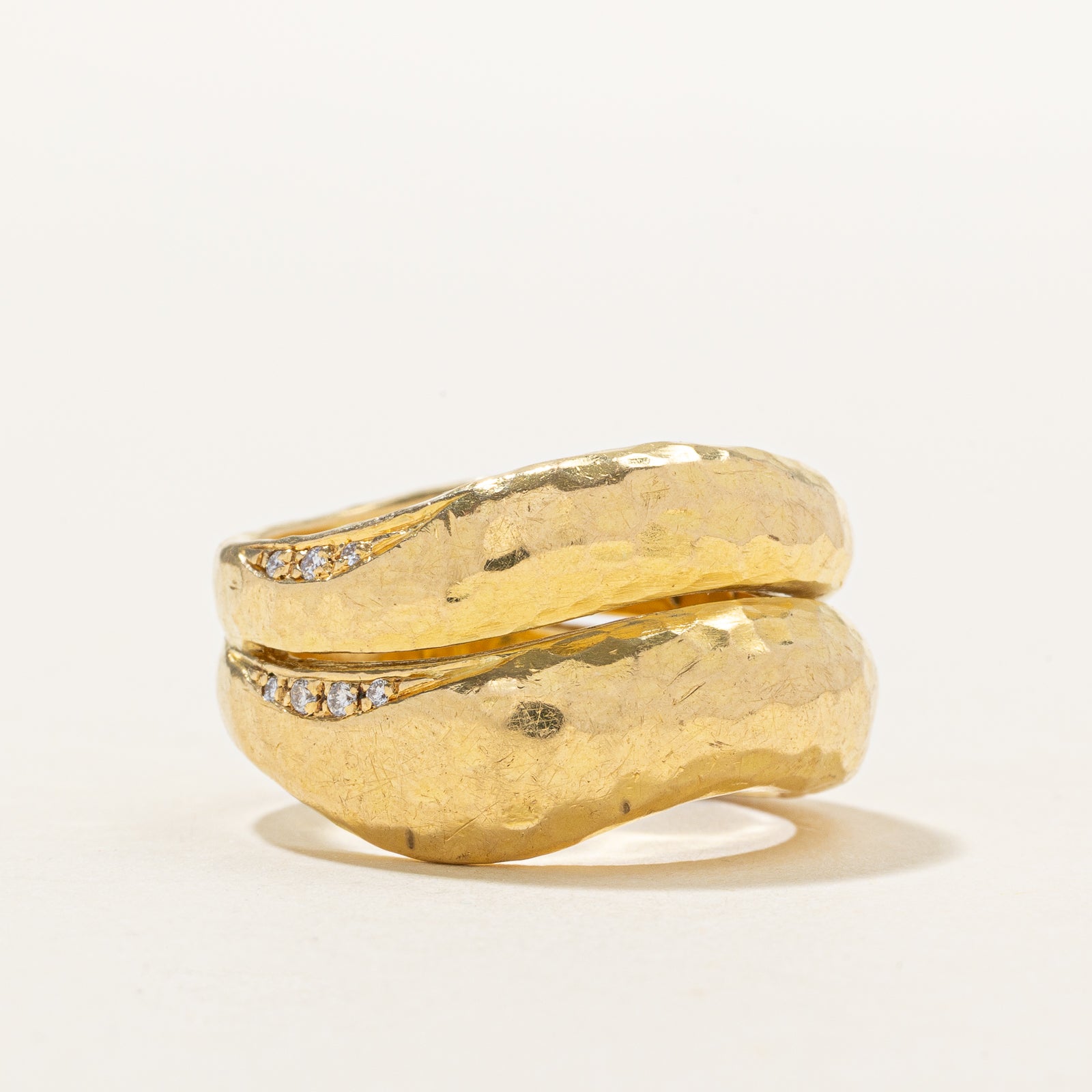 18k Diamond Hammered Double Dome Ring | 0.05ctw | SZ 8.5