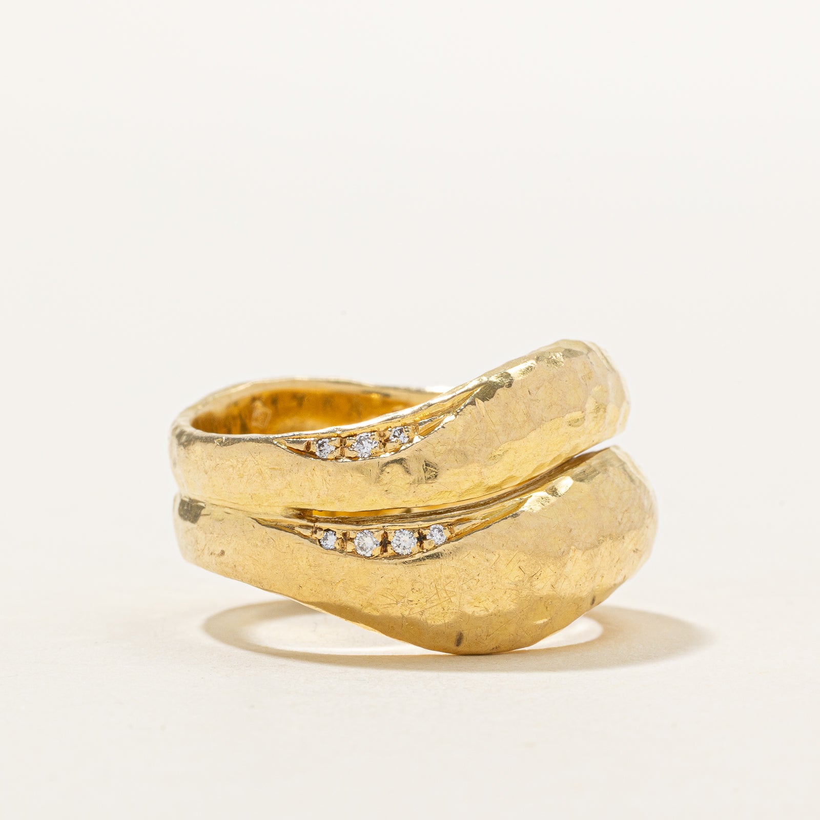 18k Diamond Hammered Double Dome Ring | 0.05ctw | SZ 8.5