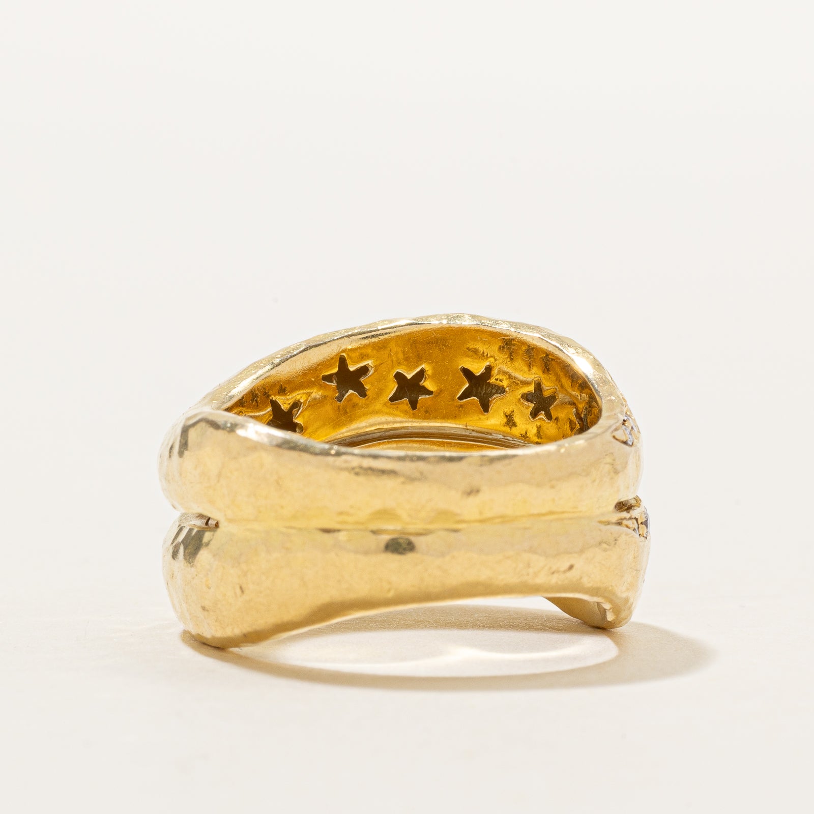 18k Diamond Hammered Double Dome Ring | 0.05ctw | SZ 8.5