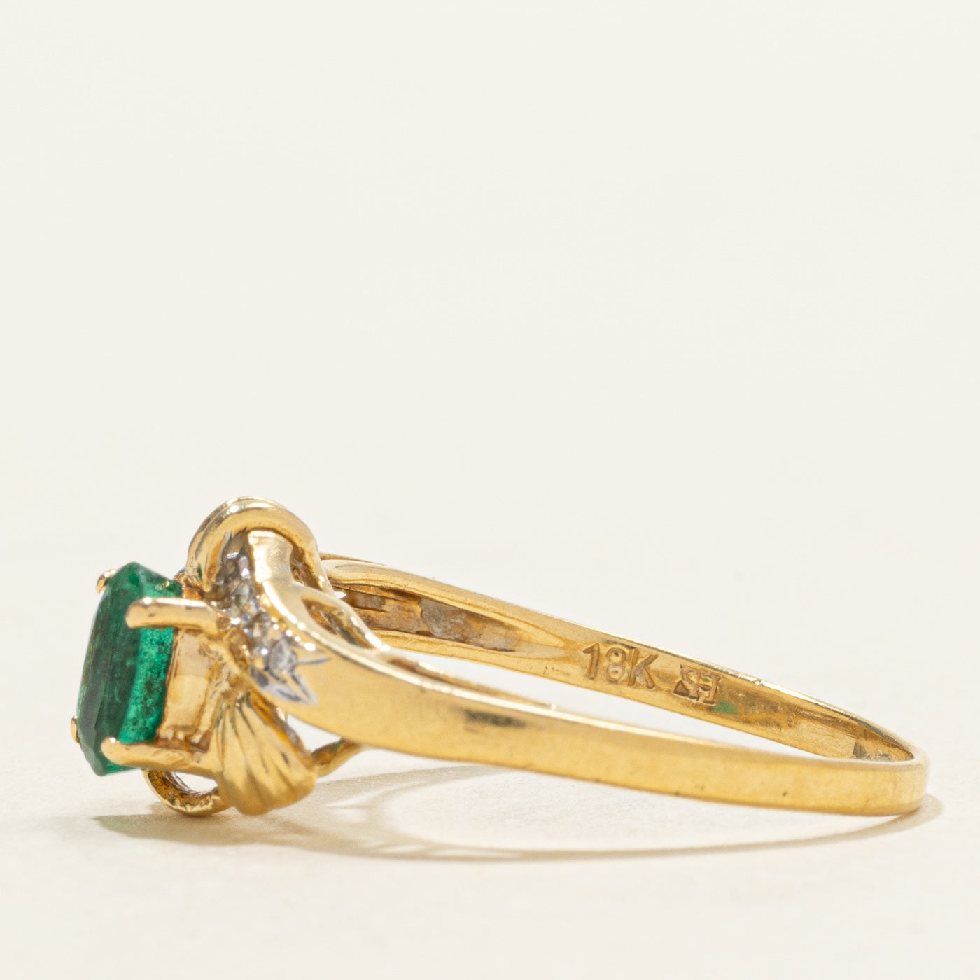 Oval Cut Emerald & Diamond Accented Ring | 0.40ct, 0.03ctw | SZ 6.0