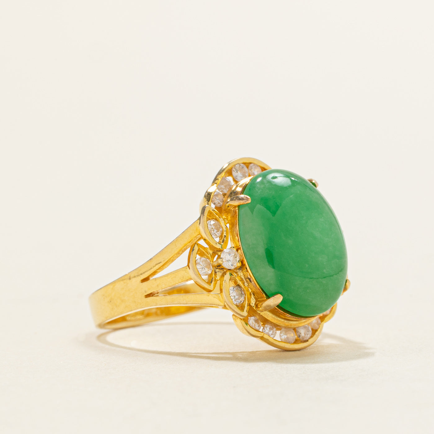 Jadeite & Diamond Halo Cocktail Ring | 3.50ct, 0.24ctw | SZ 7.0