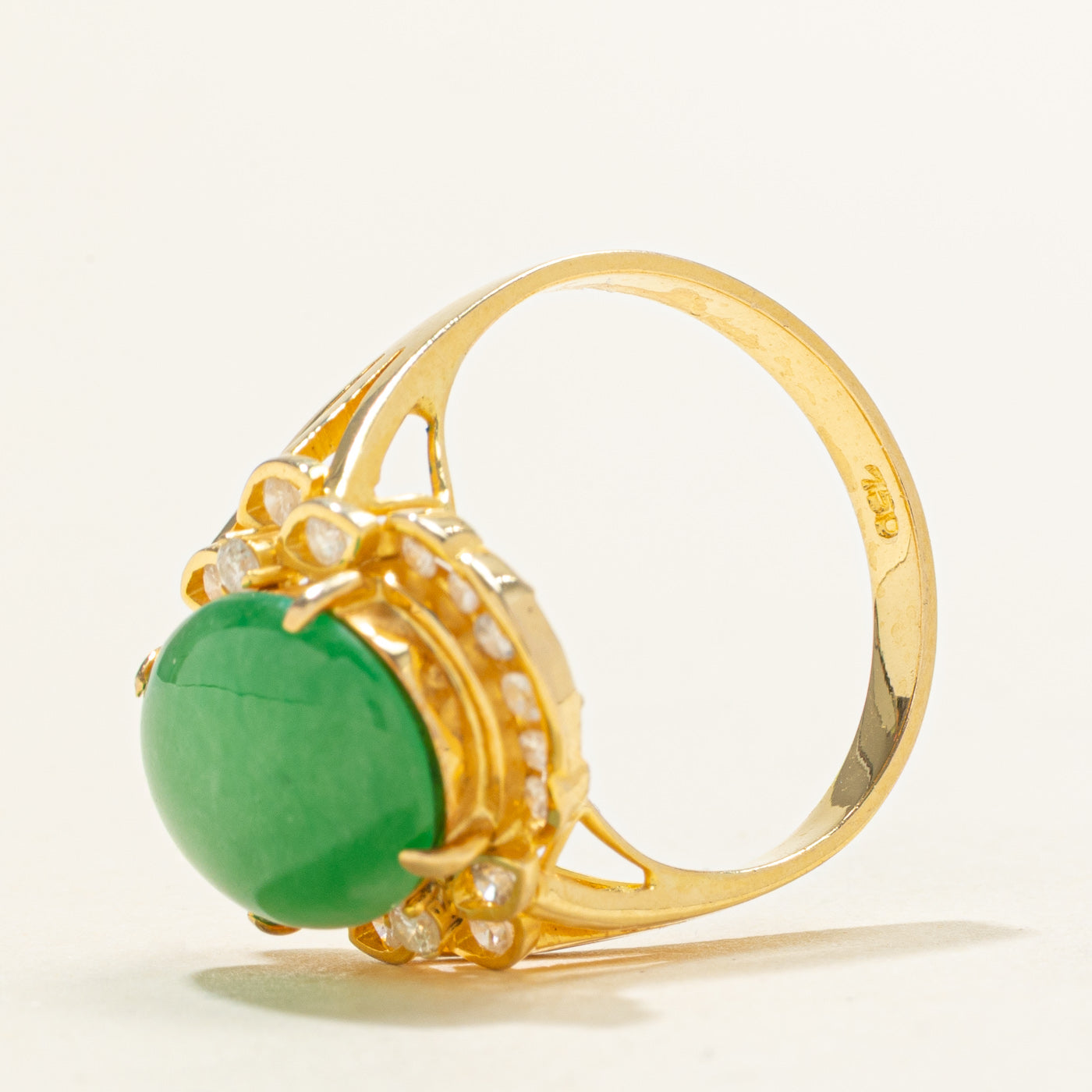 Jadeite & Diamond Halo Cocktail Ring | 3.50ct, 0.24ctw | SZ 7.0