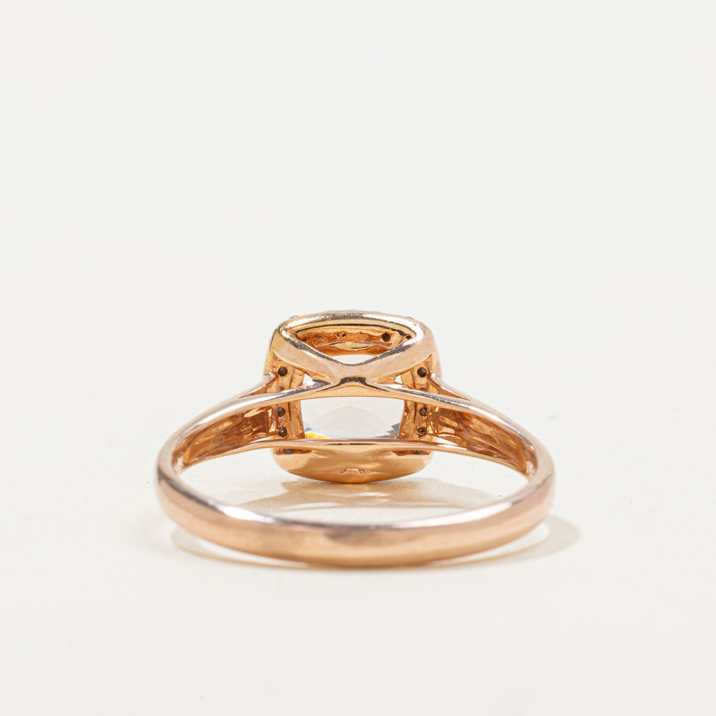 Cushion Cut Morganite & Diamond Halo Ring | 1.02ct, 0.05ctw | SZ 7.0 |