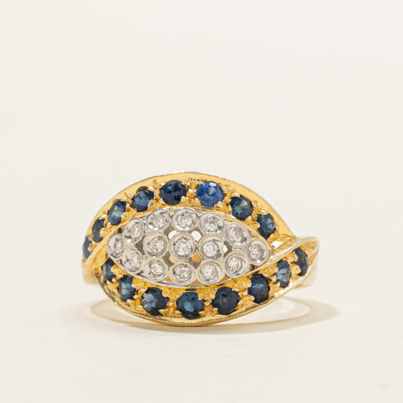 18K Sapphire & Diamond Marquise Cluster Cocktail Ring | 0.60ctw, 0.07ctw | SZ 8.0