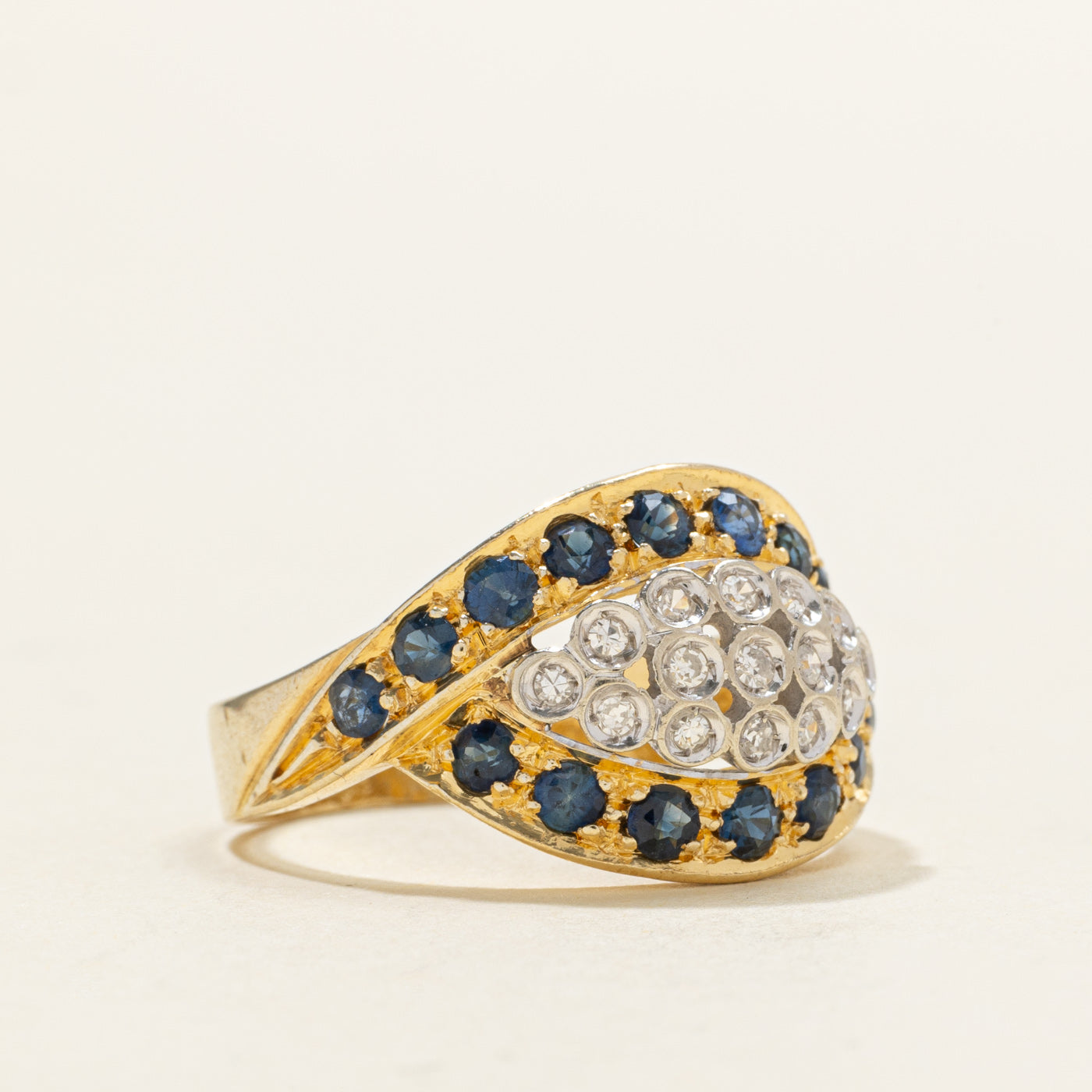 18K Sapphire & Diamond Marquise Cluster Cocktail Ring | 0.60ctw, 0.07ctw | SZ 8.0