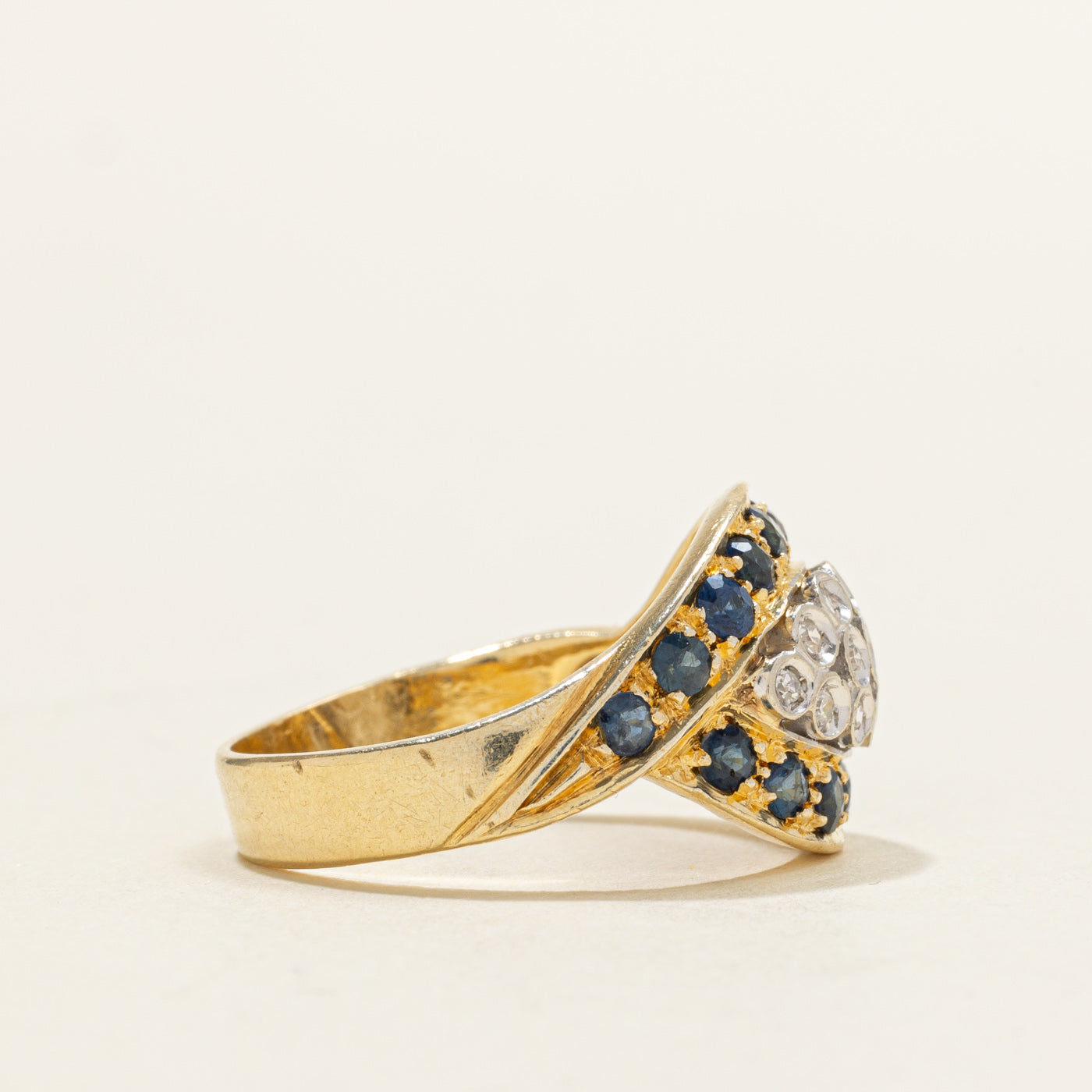 18K Sapphire & Diamond Marquise Cluster Cocktail Ring | 0.60ctw, 0.07ctw | SZ 8.0