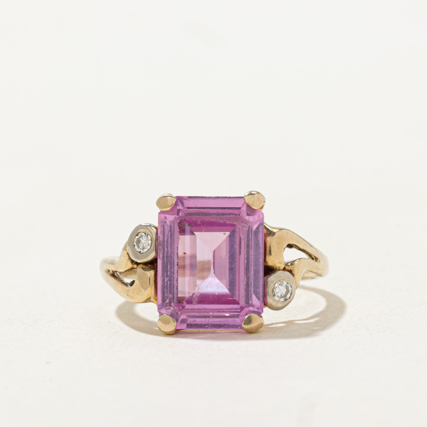 Emerald Cut Syntheitc Spinel & Diamond Ring | 3.09ct, 0.03ctw | SZ 4.5 |