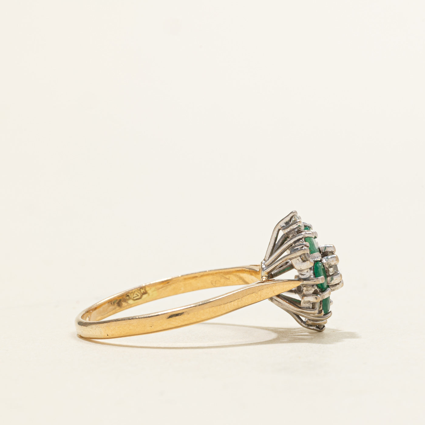 1975 London Emerald & Diamond Floral Cluster Ring | 0.36ctw, 0.17ctw | SZ 8.75