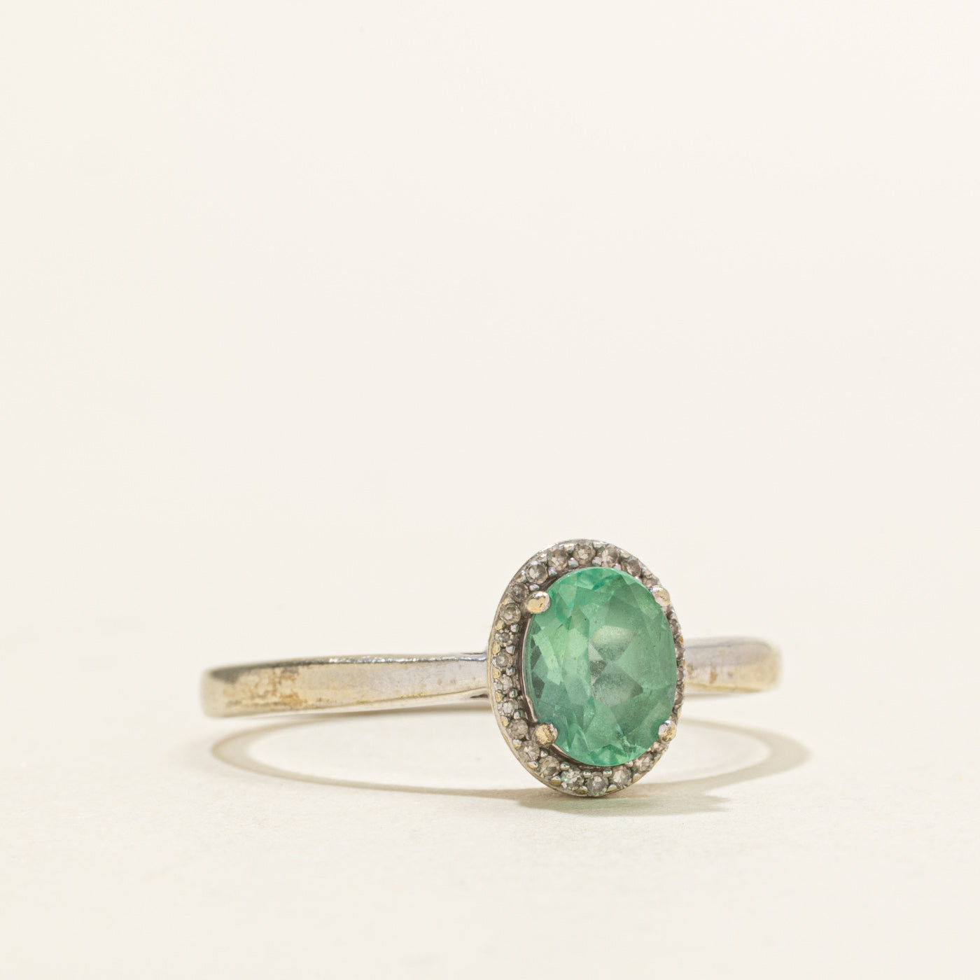 Green Sapphire & Diamond Halo Ring | 1.10ct, 0.10ctw | SZ 12.5