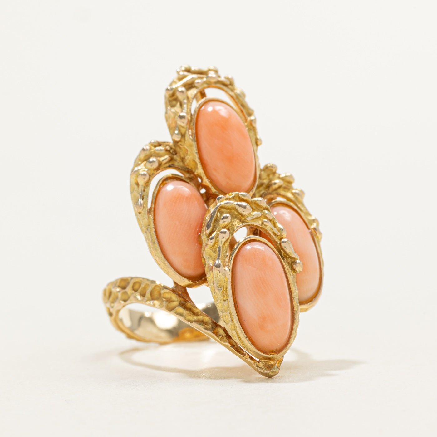 18K Four Stone Coral Abstract Cocktail Ring | 8.00ctw | SZ 6.75